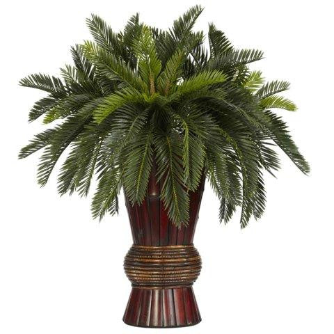 Cycas w-Bamboo Vase Silk Plant