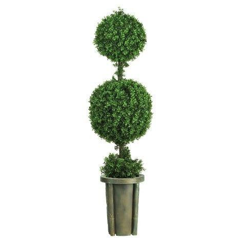 5 Ft Double Ball Leucodendron Topiary w-Decorative Vase (Indoor-Outdoor)