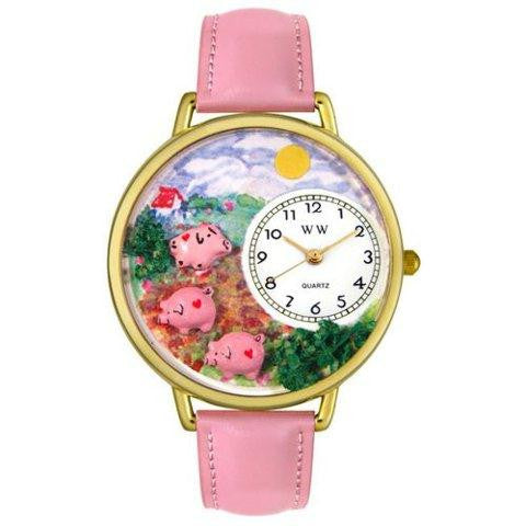 Whimsical Unisex Pigs Pink Leather Watch