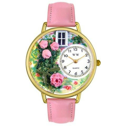 Whimsical Unisex Roses Pink Leather Watch