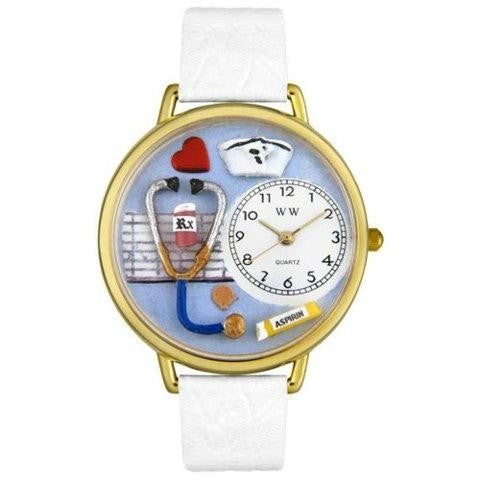 Whimsical Unisex Nurse White Leather Watch