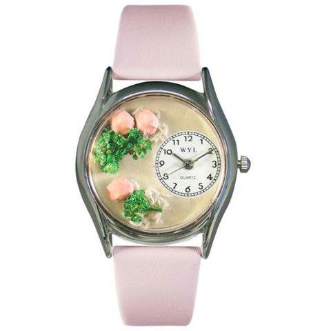 Whimsical Womens Roses Pink Leather Watch