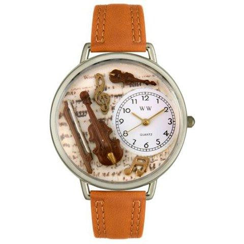 Whimsical Unisex Violin Tan Leather Watch