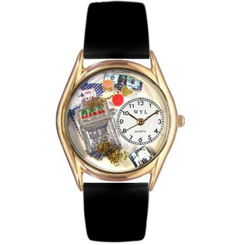 Whimsical Womens Casino Black Leather Watch