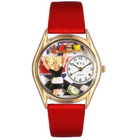 Whimsical Womens Waitress Red Leather Watch