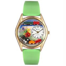 Whimsical Womens Trains Green Leather Watch