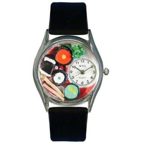 Whimsical Womens Sushi Black Leather Watch