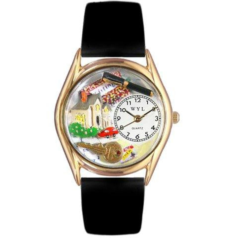 Whimsical Womens Realtor Black Leather Watch