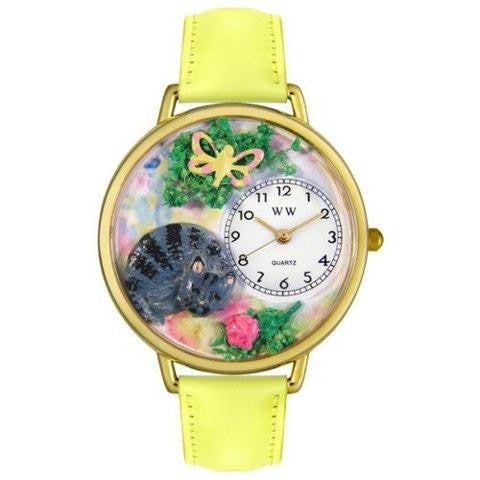 Whimsical Unisex Cat Nap Yellow Leather Watch