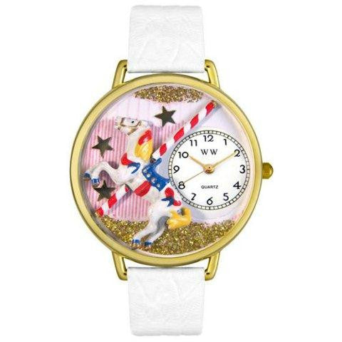 Whimsical Unisex Carousel White Leather Watch