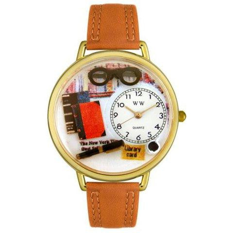 Whimsical Unisex Book Lover Tan Leather Watch