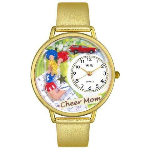 Whimsical Unisex Cheer Mom Gold Leather Watch