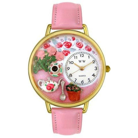 Whimsical Unisex Tea Roses Pink Leather Watch