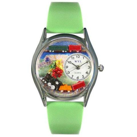 Whimsical Womens Trains Green Leather Watch