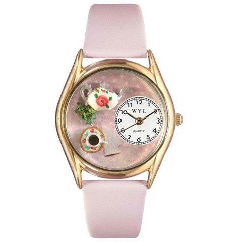 Whimsical Womens Tea Roses Pink Leather Watch