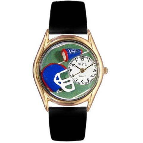 Whimsical Womens Football Black Leather Watch