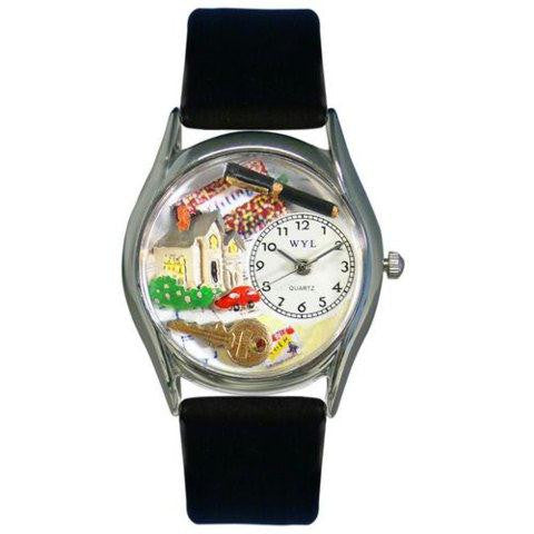 Whimsical Womens Realtor Black Leather Watch