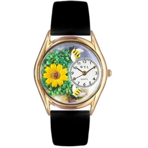 Whimsical Womens Sunflower Black Leather Watch