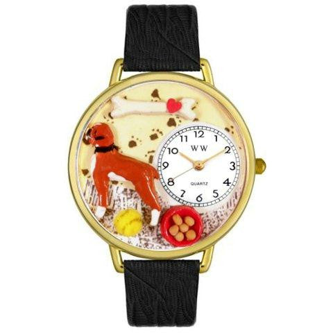 Whimsical Unisex Boxer Black Skin Leather Watch