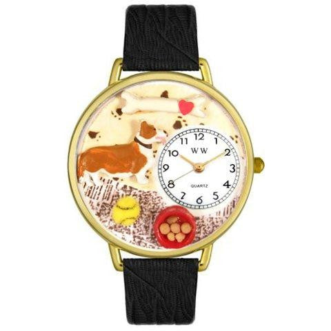 Whimsical Unisex Corgi Black Skin Leather Watch