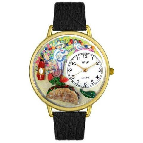 Whimsical Unisex Taco Lover Black Leather Watch