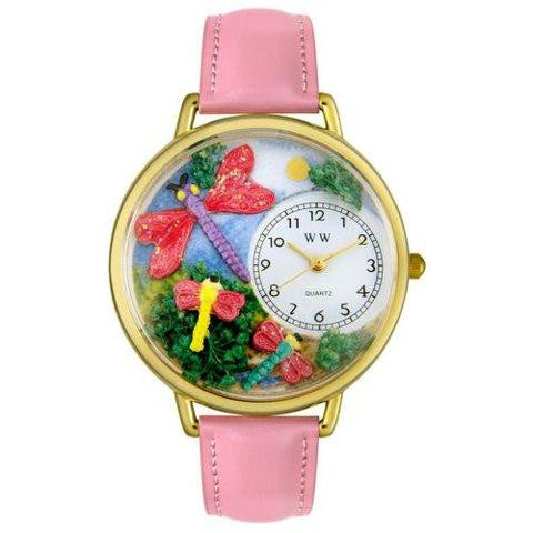 Whimsical Unisex Dragonflies Pink Leather Watch