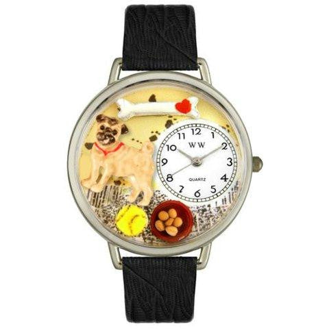 Whimsical Unisex Pug Black Skin Leather Watch