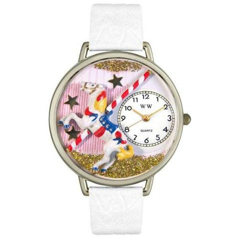 Whimsical Unisex Carousel White Leather Watch