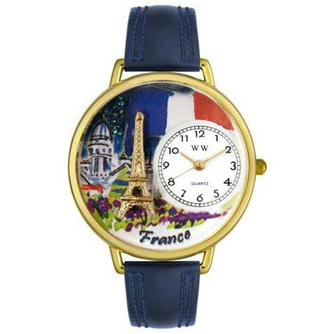 Whimsical Unisex France Navy Blue Leather Watch