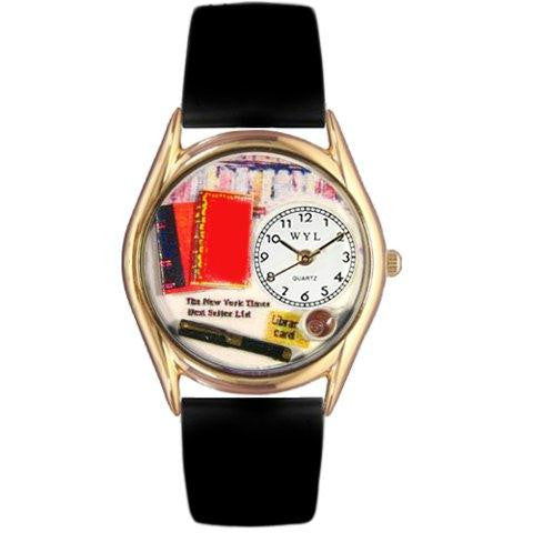 Whimsical Womens Book Lover Black Leather Watch