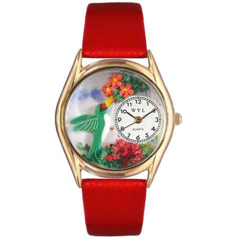 Whimsical Womens Hummingbirds Red Leather Watch