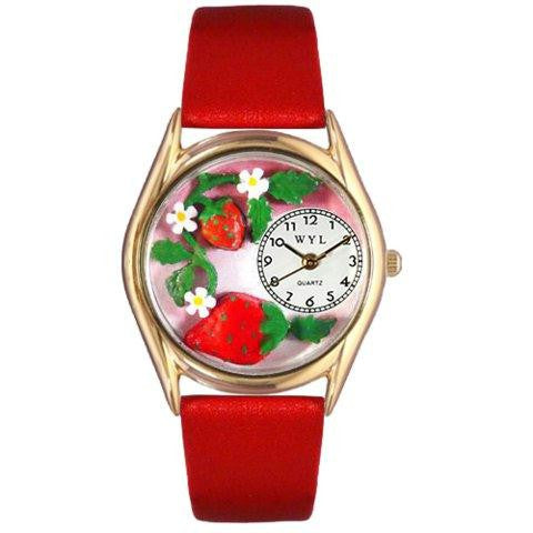 Whimsical Womens Strawberries Red Leather Watch