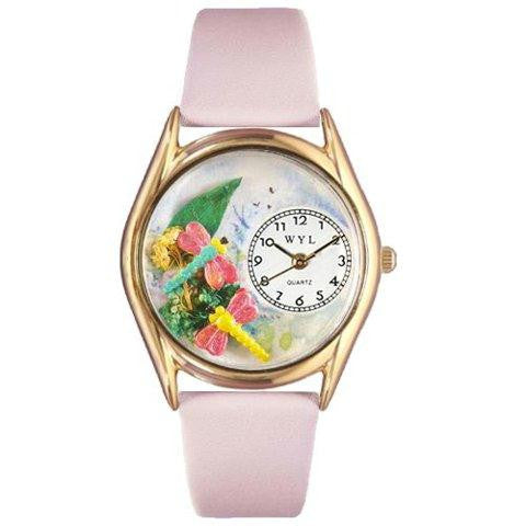 Whimsical Womens Dragonflies Pink Leather Watch