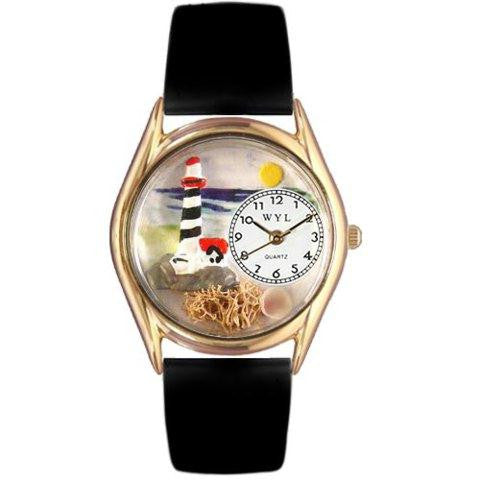 Whimsical Womens Lighthouse Black Leather Watch