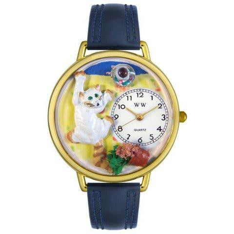 Whimsical Unisex Bad Cat Navy Blue Leather Watch