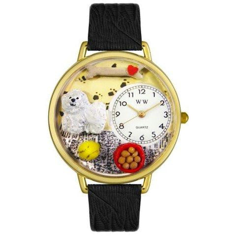 Whimsical Unisex Bichon Black Skin Leather Watch