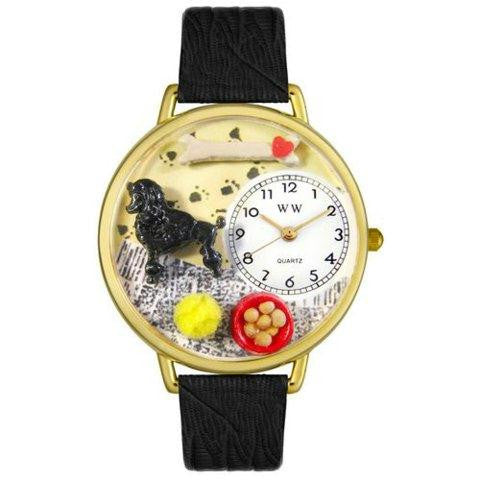 Whimsical Unisex Poodle Black Skin Leather Watch