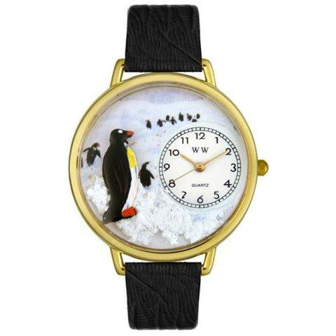 Whimsical Unisex Penguin Black Skin Leather Watc