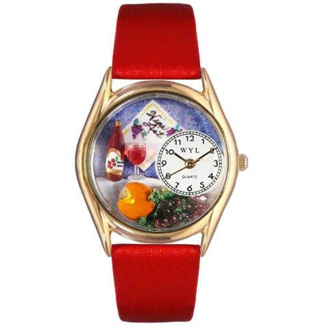 Whimsical Womens Wine-Cheese Red Leather Watch