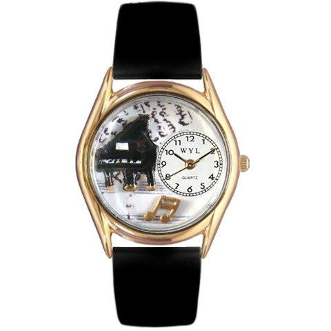 Whimsical Womens Music Piano Black Leather Watch