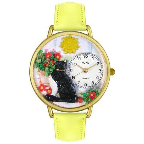 Whimsical Unisex BaSking Cat Yellow Leather Watch