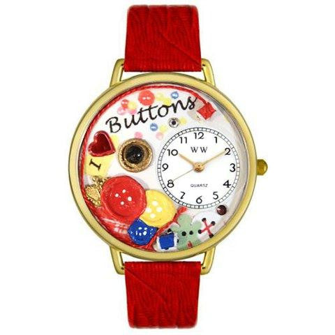 Whimsical Unisex I Love Buttons Red Leather Watch