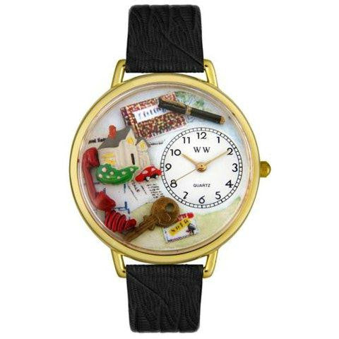 Whimsical Unisex Realtor Black Skin Leather Watch