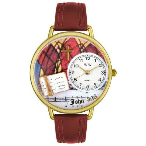 Whimsical Unisex John 3:16 Burgundy Leather Watch