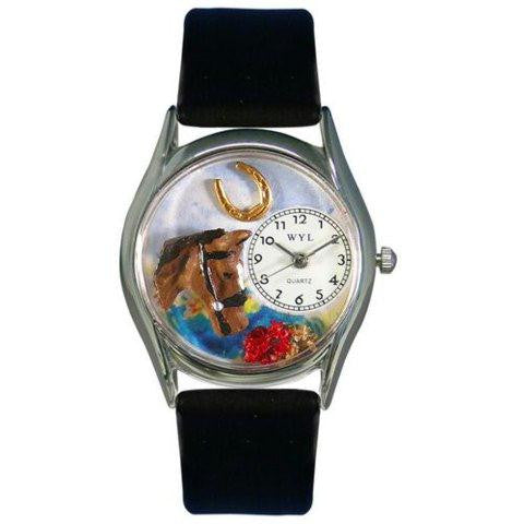 Whimsical Womens Horse Head Black Leather Watch