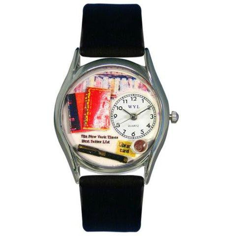 Whimsical Womens Book Lover Black Leather Watch