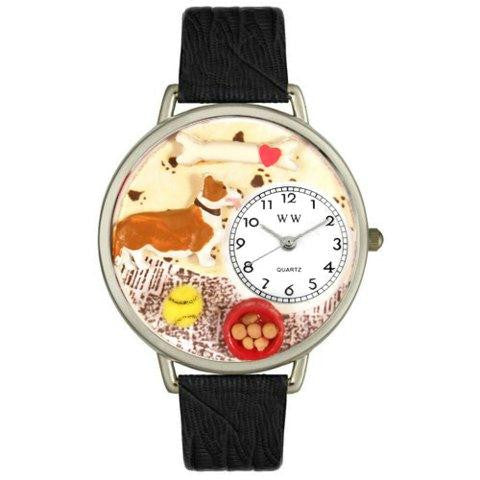 Whimsical Unisex Corgi Black Skin Leather Watch