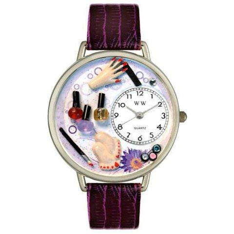 Whimsical Unisex Nail Tech silver Leather Watch