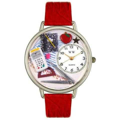 Whimsical Unisex Math Teacher Red Leather Watch