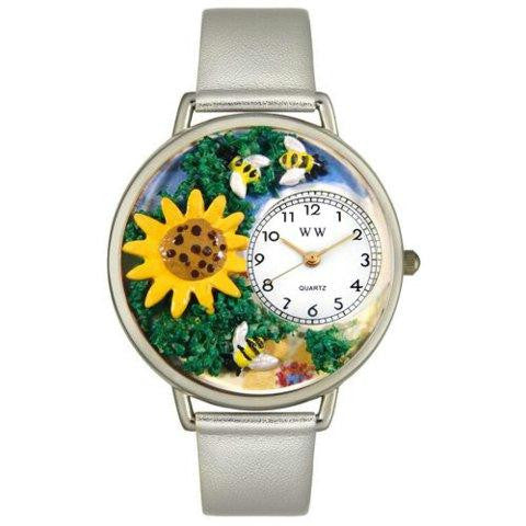 Whimsical Unisex Sunflower Silver Leather Watch